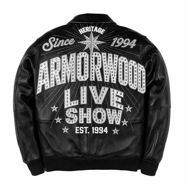 Custom Studs Logo Leather Jacket