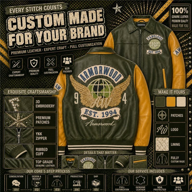 Custom Color Blocking Genuine Leather Jacket for Men