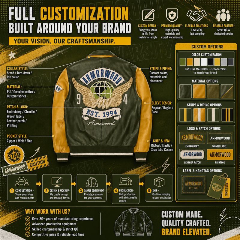 Full Custom Genuine Leather Bomber Jacket for Men