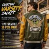 High Street Color Block Varsity Jacket, Genuine Leather for Men