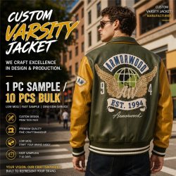 High Street Color Block Varsity Jacket, Genuine Leather for Men
