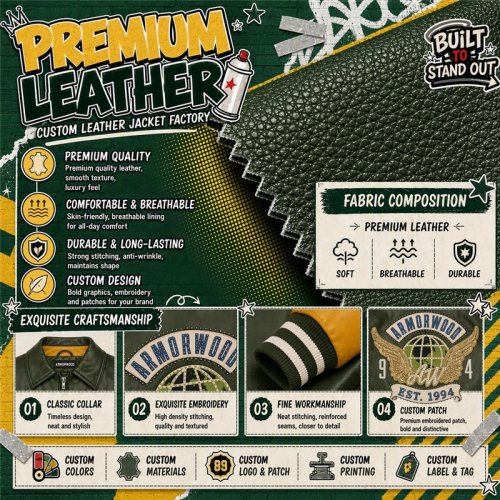 High Street Color Block Varsity Jacket, Genuine Leather for Men