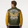 High Street Color Block Varsity Jacket, Genuine Leather for Men