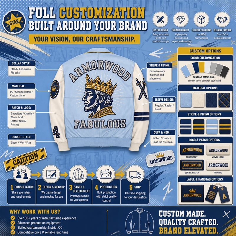 Full Custom Applique Embroidery Leather Jacket