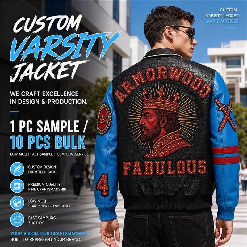 Contrast Men's Genuine Leather Varsity Jacket OEM