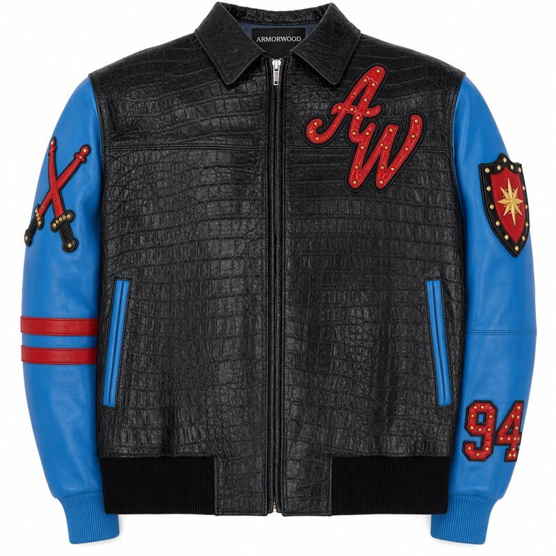 Croc-Embossed Bomber Men's Jacket