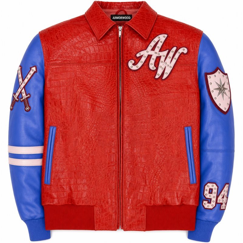 Contrast Embossed Leather Jacket