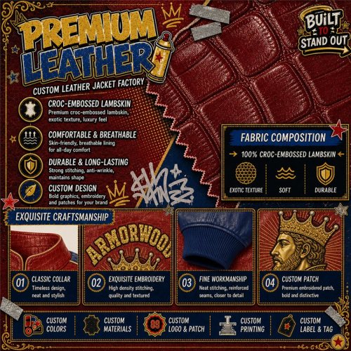 High Street Men's Genuine Leather Outerwear Jacket, Embossed