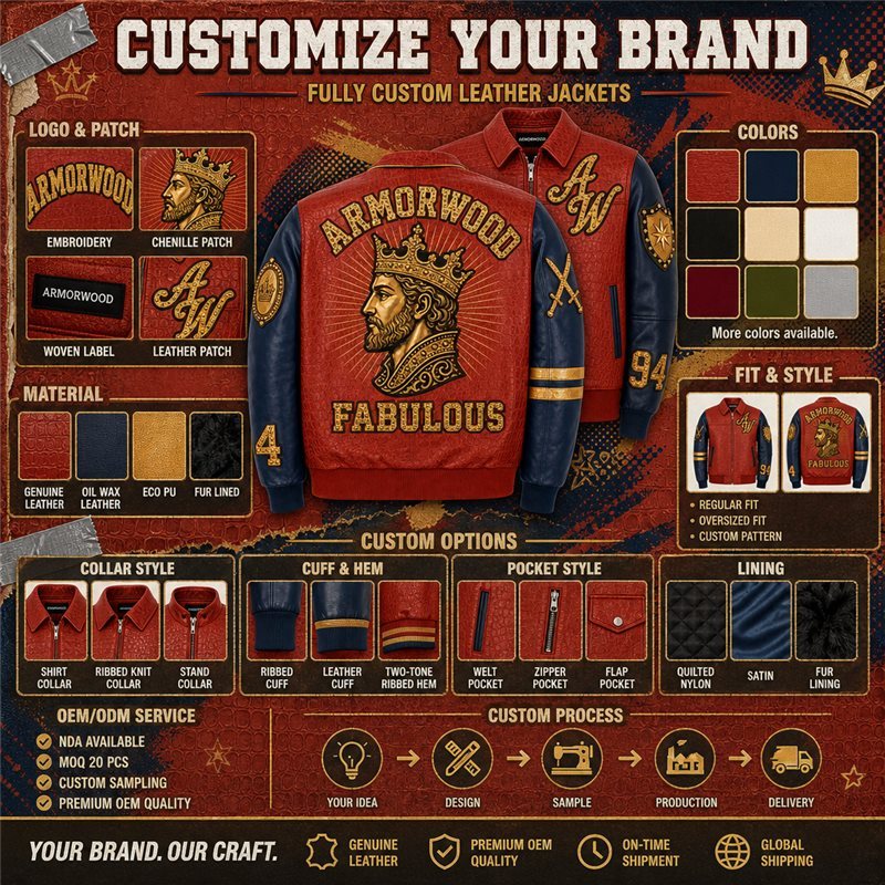 Color Blocking Custom Leather Bomber Jacket Men