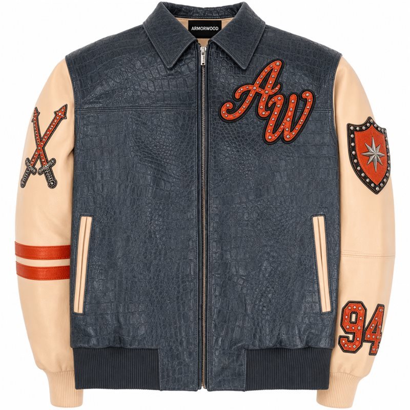 Cream Leather Bomber Jacket Custom Manufacturer