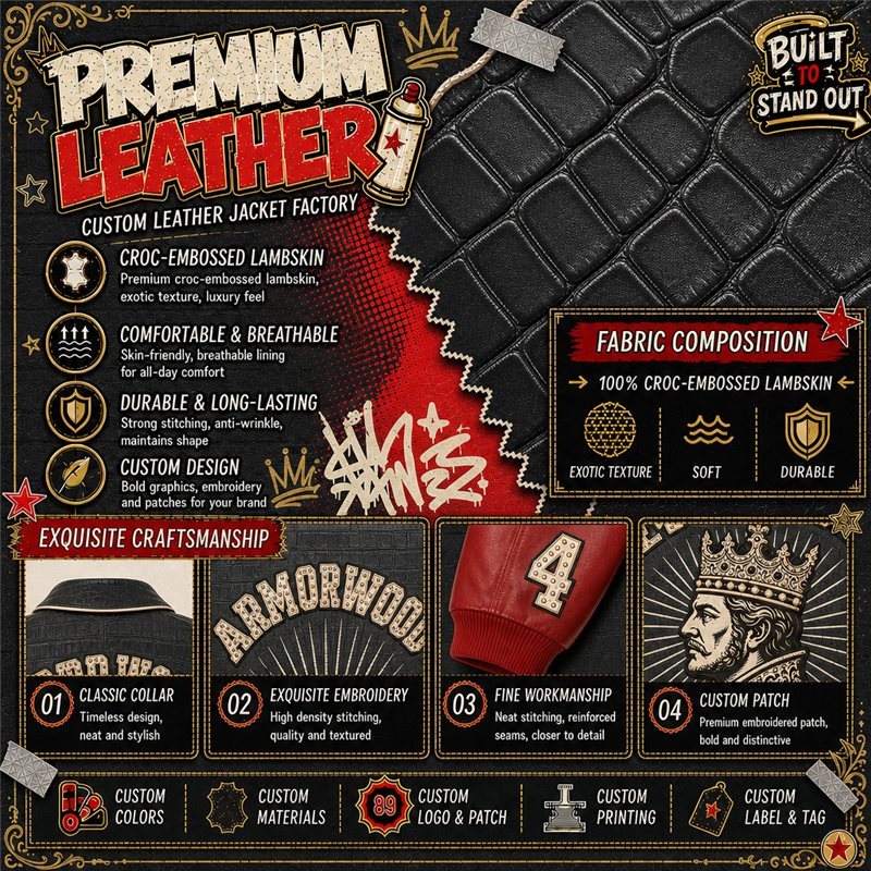Croc Embossed Lambskin Outerwear Wholesale