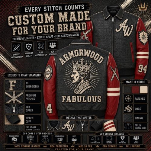 Two Tone Design Genuine Leather Jacket Custom for Men, Rhinestone