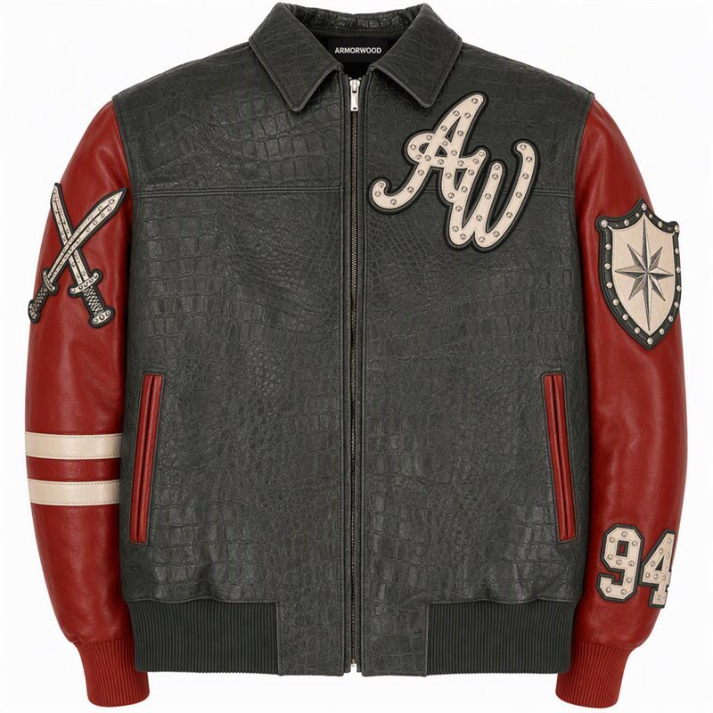 Embossed Leather Varsity Jacket Custom