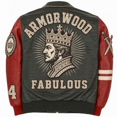 Two Tone Design Genuine Leather Jacket Custom for Men, Rhinestone