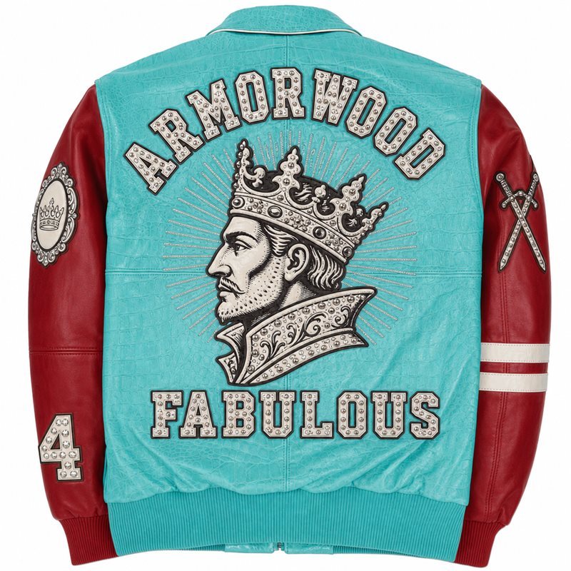 Applique Embroidery Genuine Leather Bomber Jacket Men