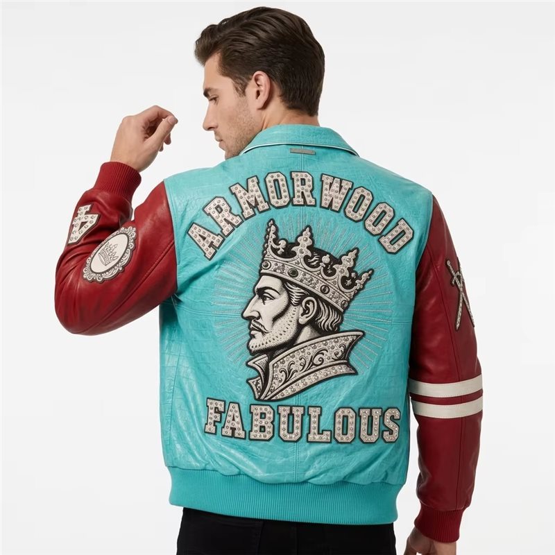 Applique Embroidery Genuine Leather Bomber Jackets Men
