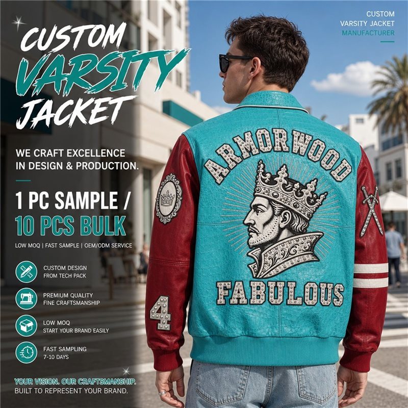Contrast Color Block Varsity Leather Jacket Custom OEM