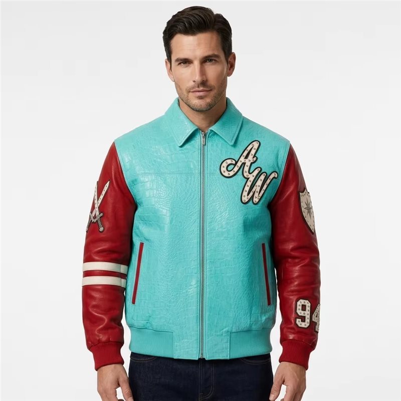 Contrast Embossed Leather Jackets for Men Custom