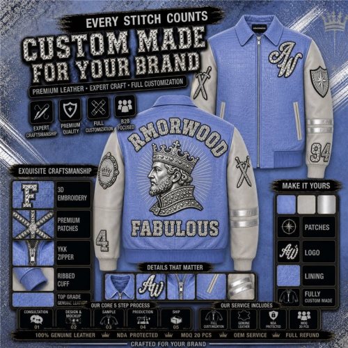 Croc Embossed Leather Applique Embroidery Varsity Jacket for Men