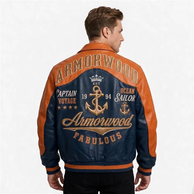 Color Block Genuine Leather Jacket OEM for Men
