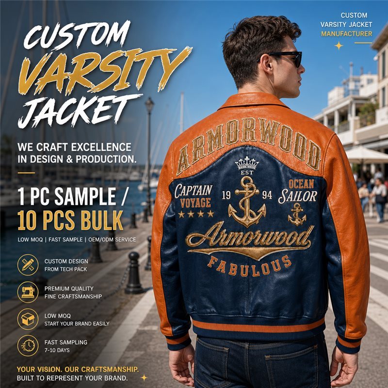 Custom High Street Contrast Genuine Leather Men's Jacket
