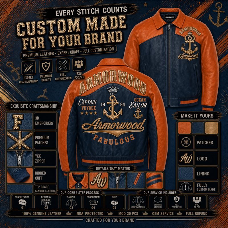 Custom Made Waxed Cowhide Leather Bomber Jacket Wholesale
