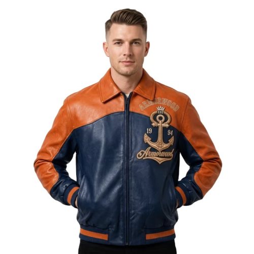 Custom Men's Fall Cowhide Leather Aviator Jacket, Applique, Custom Made to Order