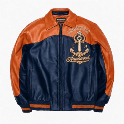 Custom Men's Fall Cowhide Leather Aviator Jacket, Applique, Custom Made to Order