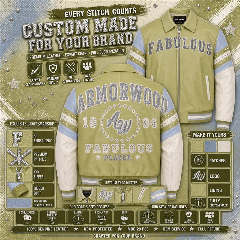 Contrast Leather Varsity Jacket Custom Manufacturer