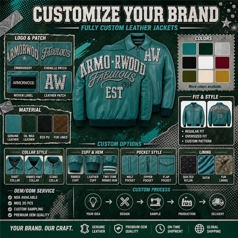 Applique Embroidery Design Genuine Leather Jacket