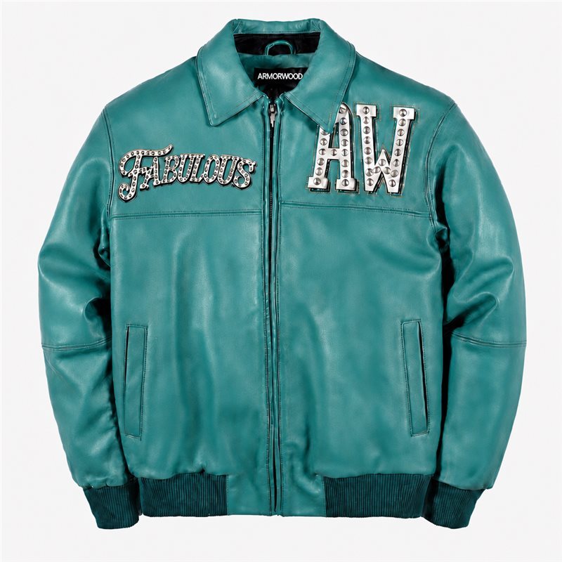 Custom Rhinestone Logo Leather Jacket