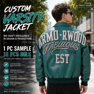 Men's Fall Lambskin Leather Bomber Jacket Custom, Rhinestone