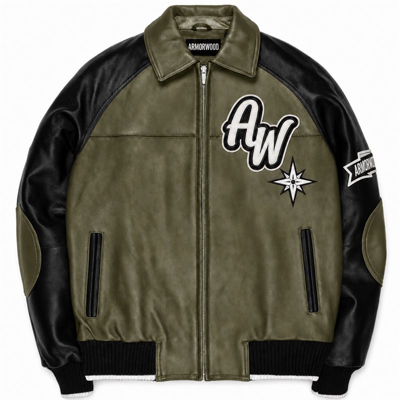 Color Blocking Genuine Leather Jacket Custom