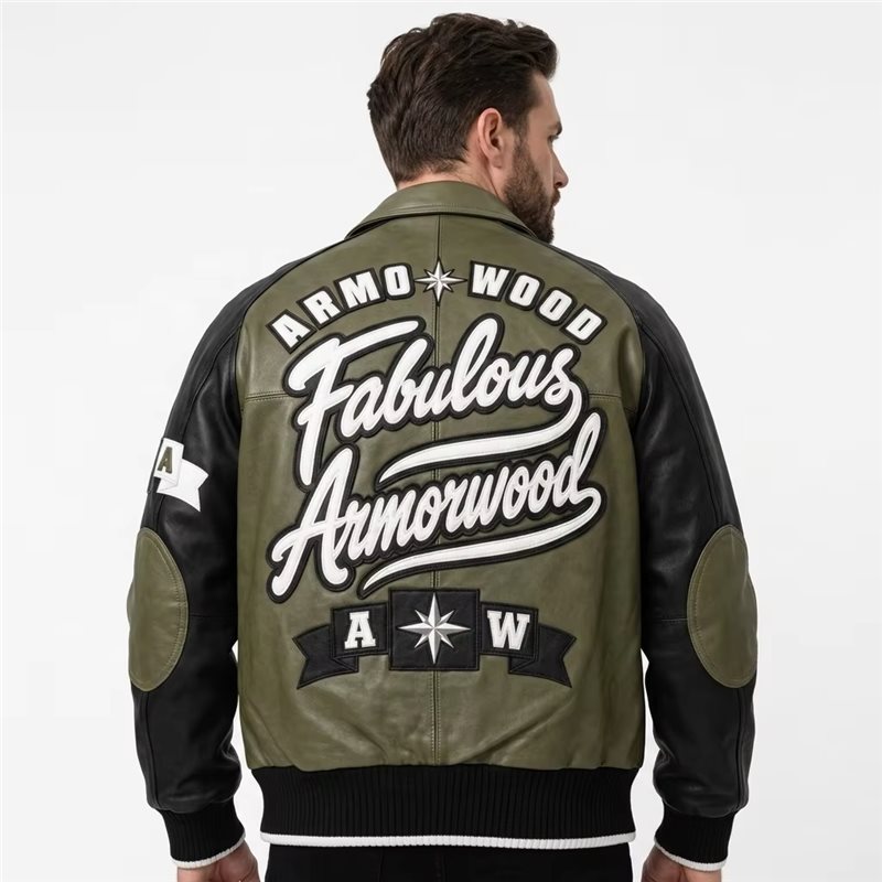 Custom Applique Embroidery Leather Varsity Jacket for Men Wholesale