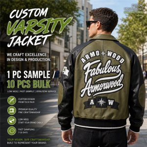 High Street Men's Lambskin Varsity Jacket, Genuine Leather, Applique