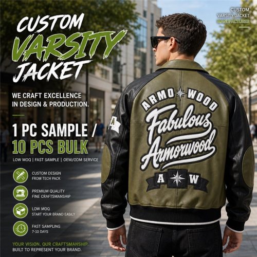 High Street Men's Lambskin Varsity Jacket, Genuine Leather, Applique