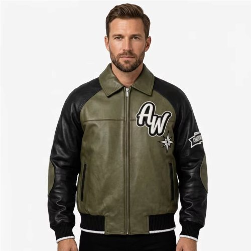 High Street Men's Lambskin Varsity Jacket, Genuine Leather, Applique