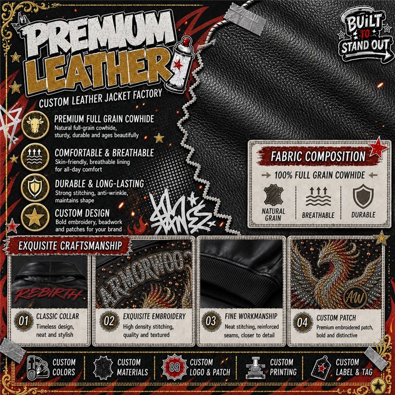 Custom Breathable Full Grain Cowhide Men's Jacket