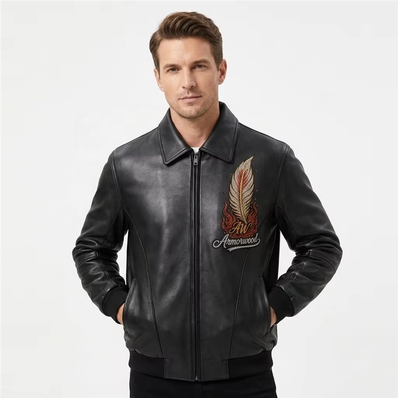 Luxury Phoenix Embroidery Leather Jacket Men