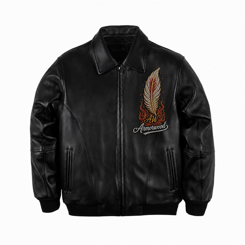Luxury Phoenix Embroidery Leather Jacket