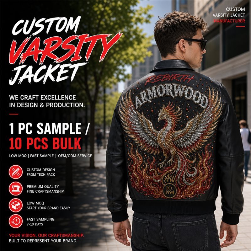 Custom Leather Jacket for Men Streetwear Brand, Rhinestone, Custom Made to Order