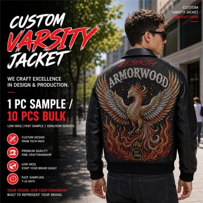 Custom Leather Jacket for Men Streetwear Brand, Rhinestone, Custom Made to Order