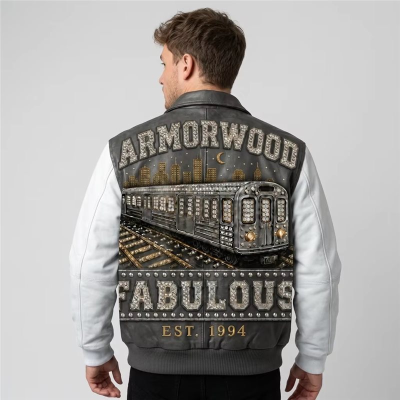 Contrast Leather Bomber Jackets for Men