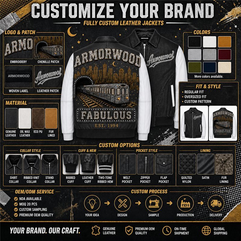 Custom Plain Embroidery Men's Fall Genuine Leather Outerwear