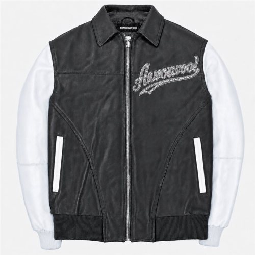 High Street Men's Genuine Leather Bomber Jacket Custom Made, Rhinestone