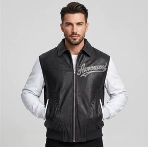 High Street Men's Genuine Leather Bomber Jacket Custom Made, Rhinestone