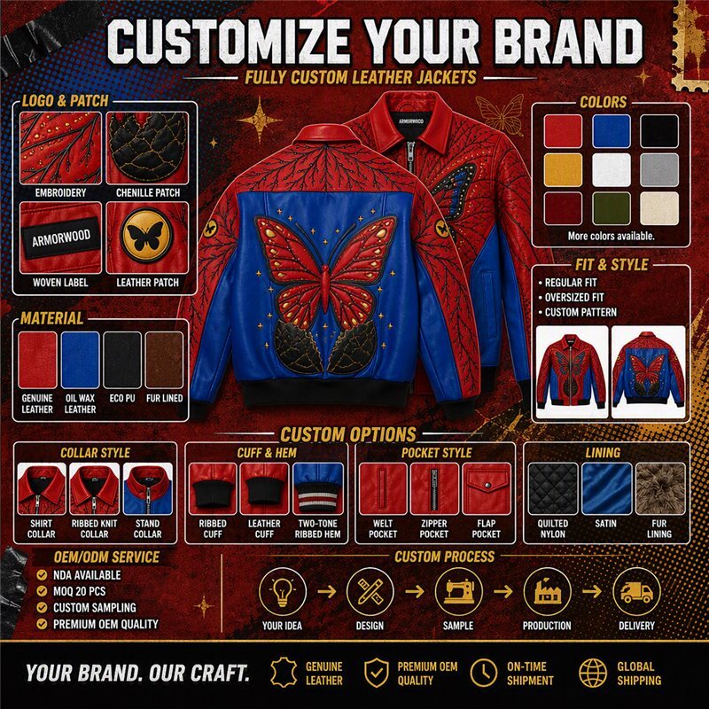 Custom Luxury Embroidery Applique Patch Men's Fall Leather Jacket