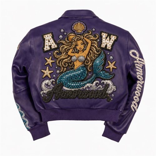 Women Fall Genuine Leather Jacket, Rhinestone, Custom Made to Order