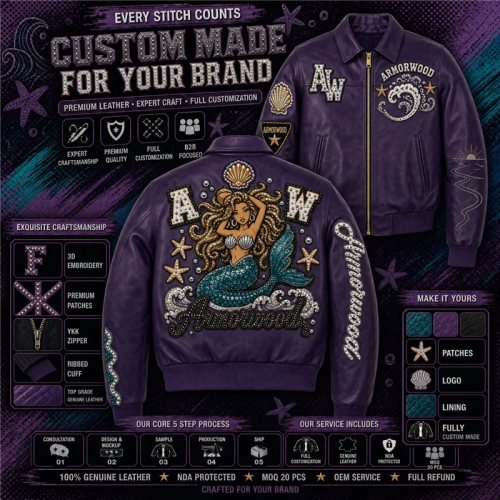 Women Fall Genuine Leather Jacket, Rhinestone, Custom Made to Order