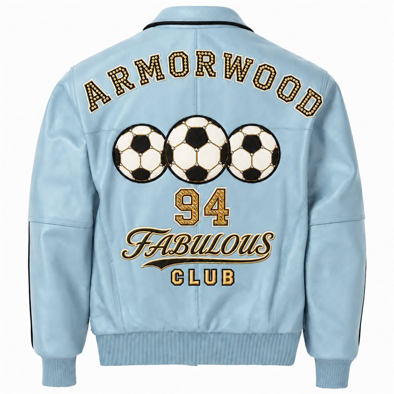 Custom Applique Embroidery Sheepskin Leather Men's Jacket